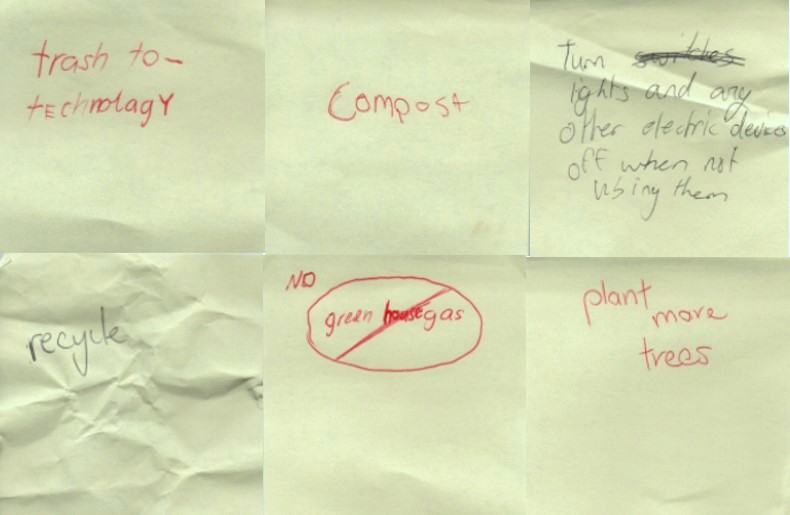 Some ideas from students about how they can take action to reduce their own carbon footprints
